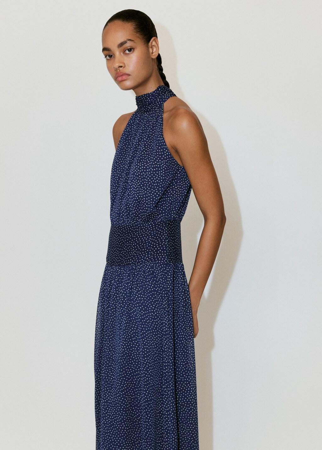 Blue Halter Polka Dot Dress, Medium Blue, large image number 3