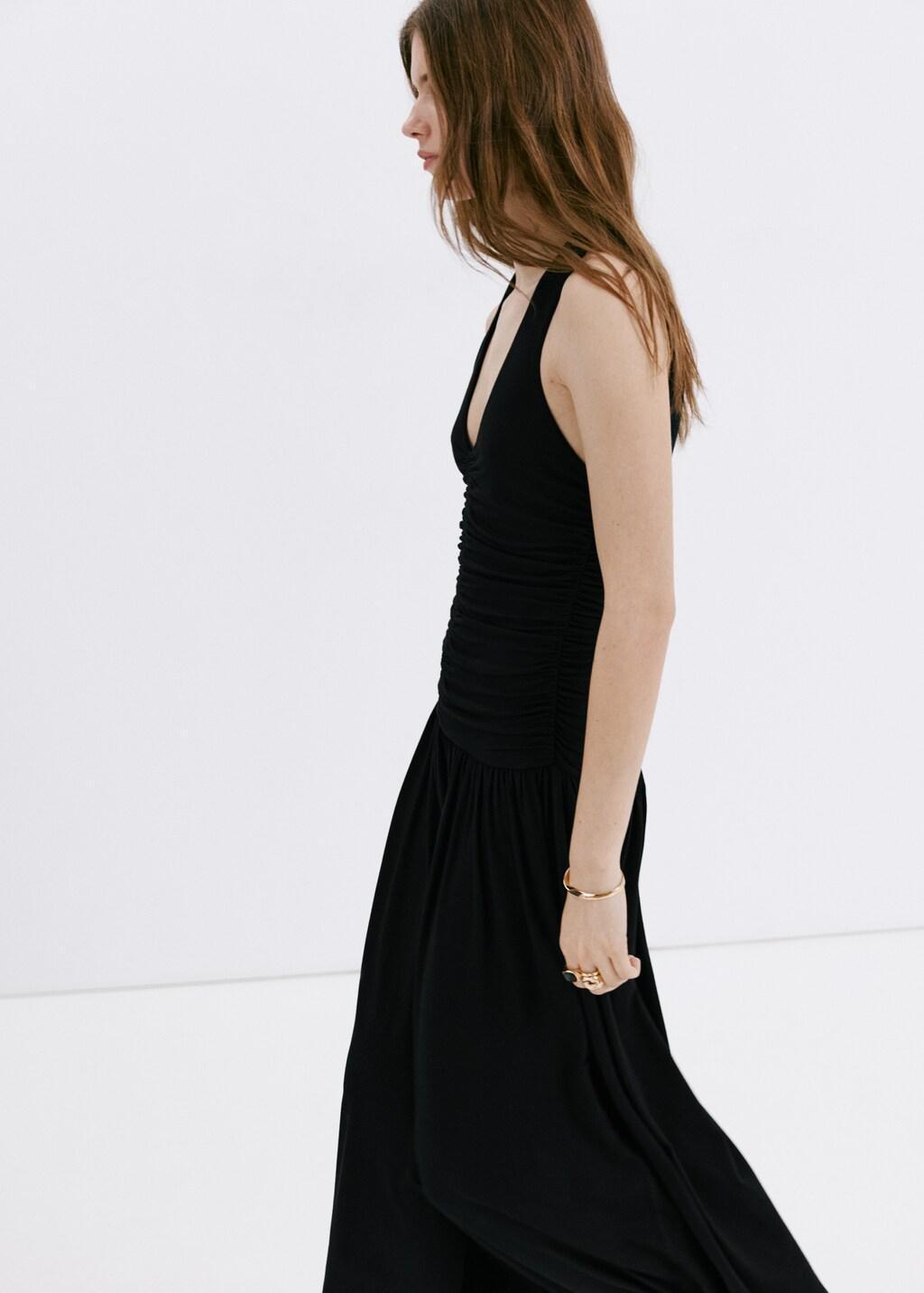 Black Ruched Long Dress, Black, large image number 4