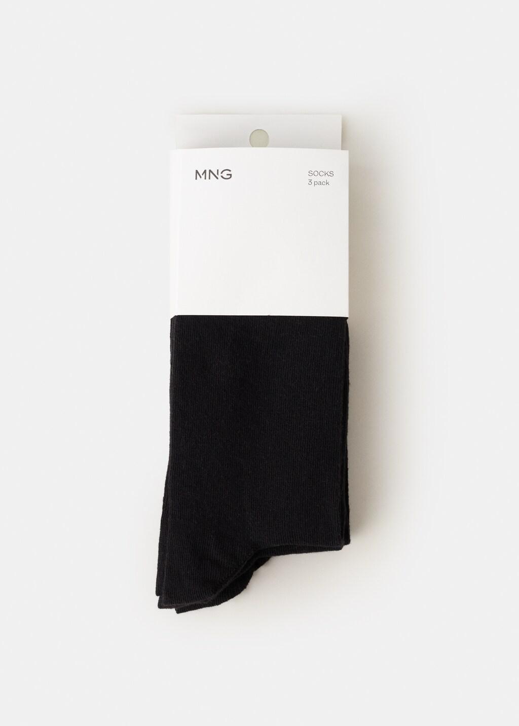 Black Long Cotton Socks, Set Of 3, Black, large image number 0
