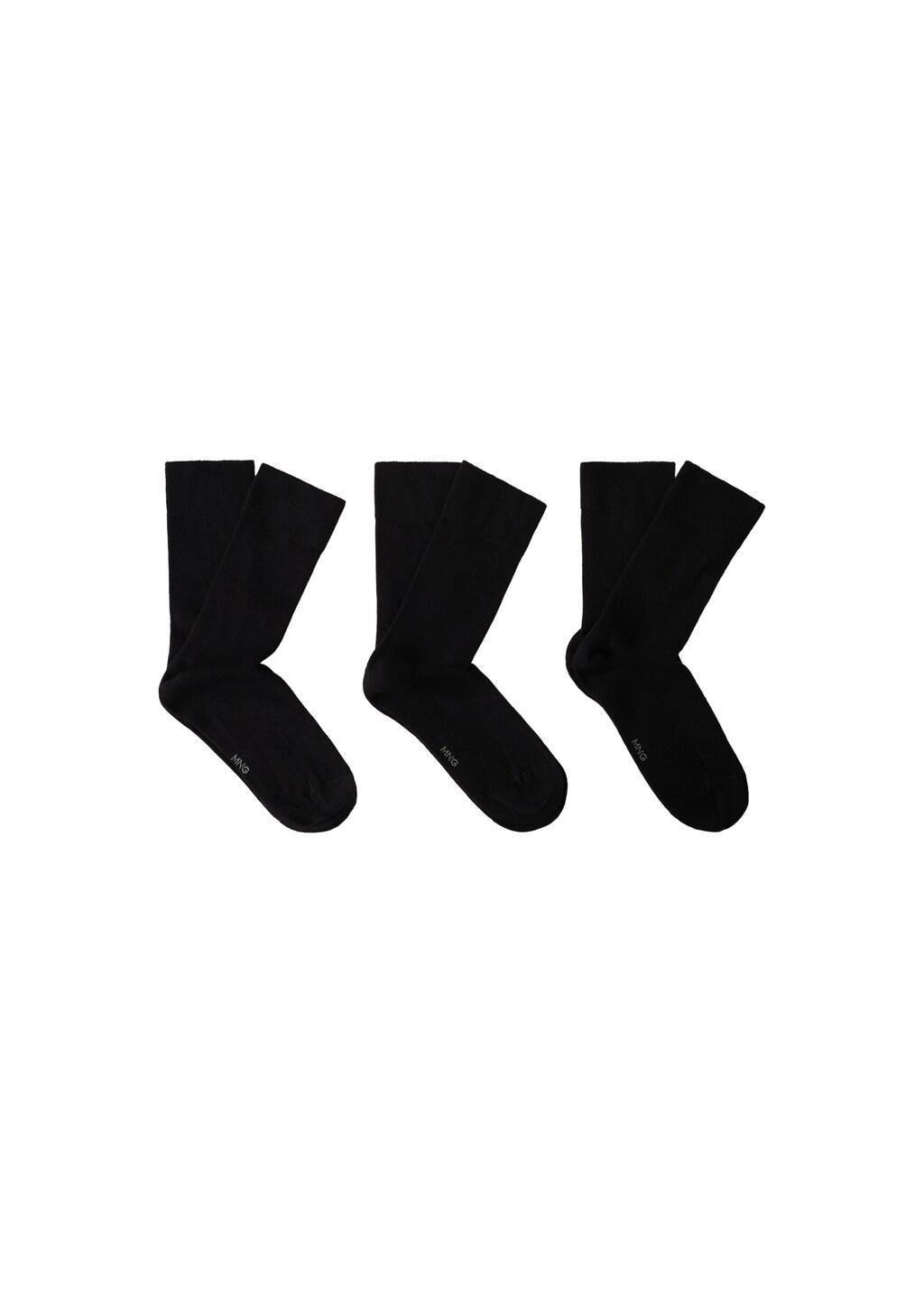 Black Long Cotton Socks, Set Of 3, Black, large image number 2