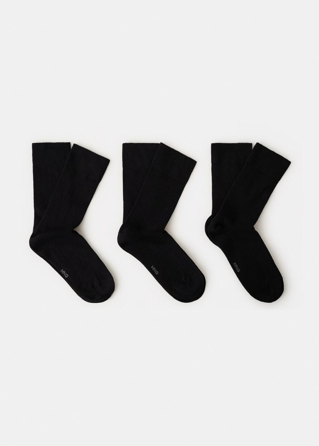 Black Long Cotton Socks, Set Of 3, Black, large image number 3