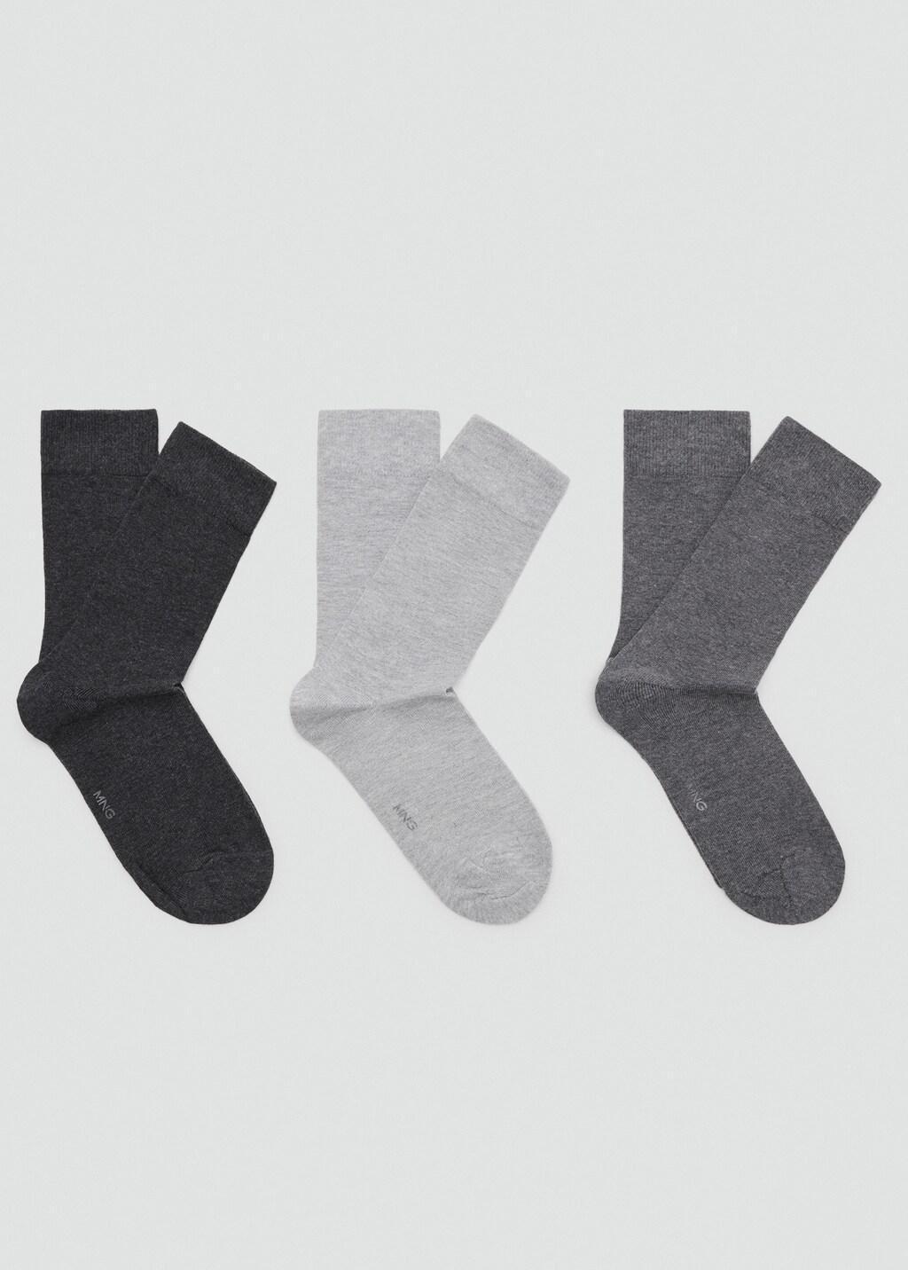 Grey 3-Pack Long Cotton Socks, Grey, medium