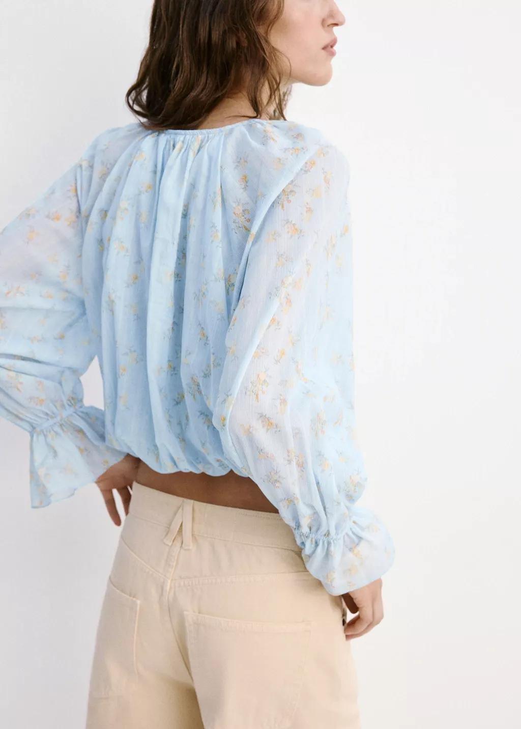 Blue Floral Print Crop Top, Medium Blue, medium