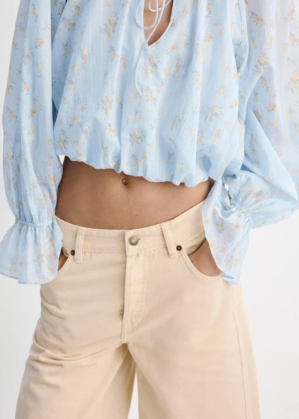 Blue Floral Print Crop Top, Medium Blue, large image number 4