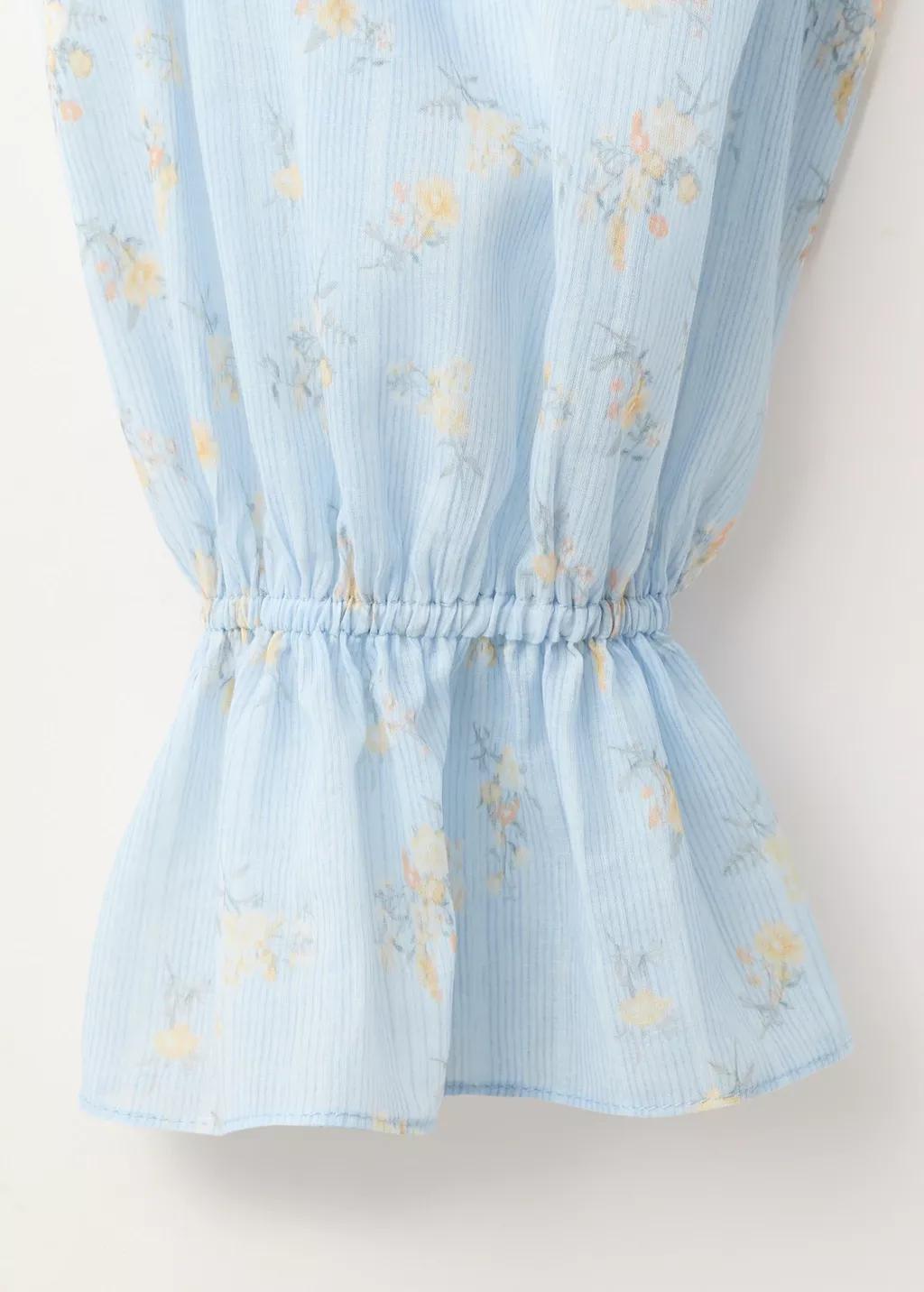 Blue Floral Print Crop Top, Medium Blue, large image number 5