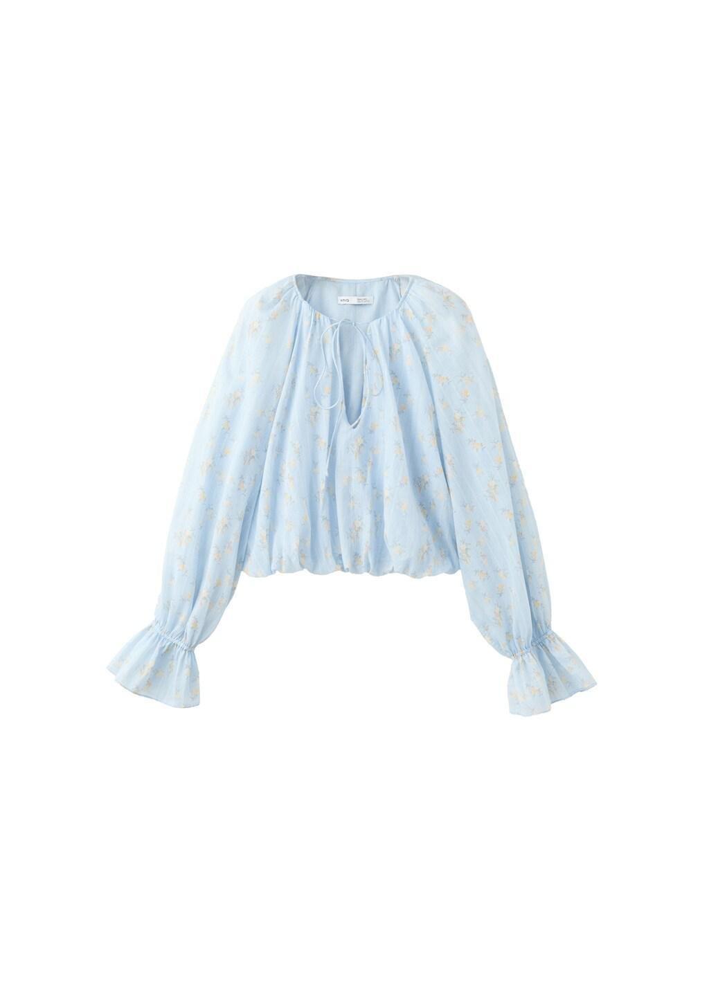 Blue Floral Print Crop Top, Medium Blue, large image number 6