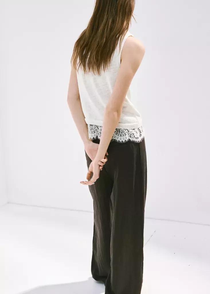 Beige Lace Detail Knit Top, Light Beige, medium