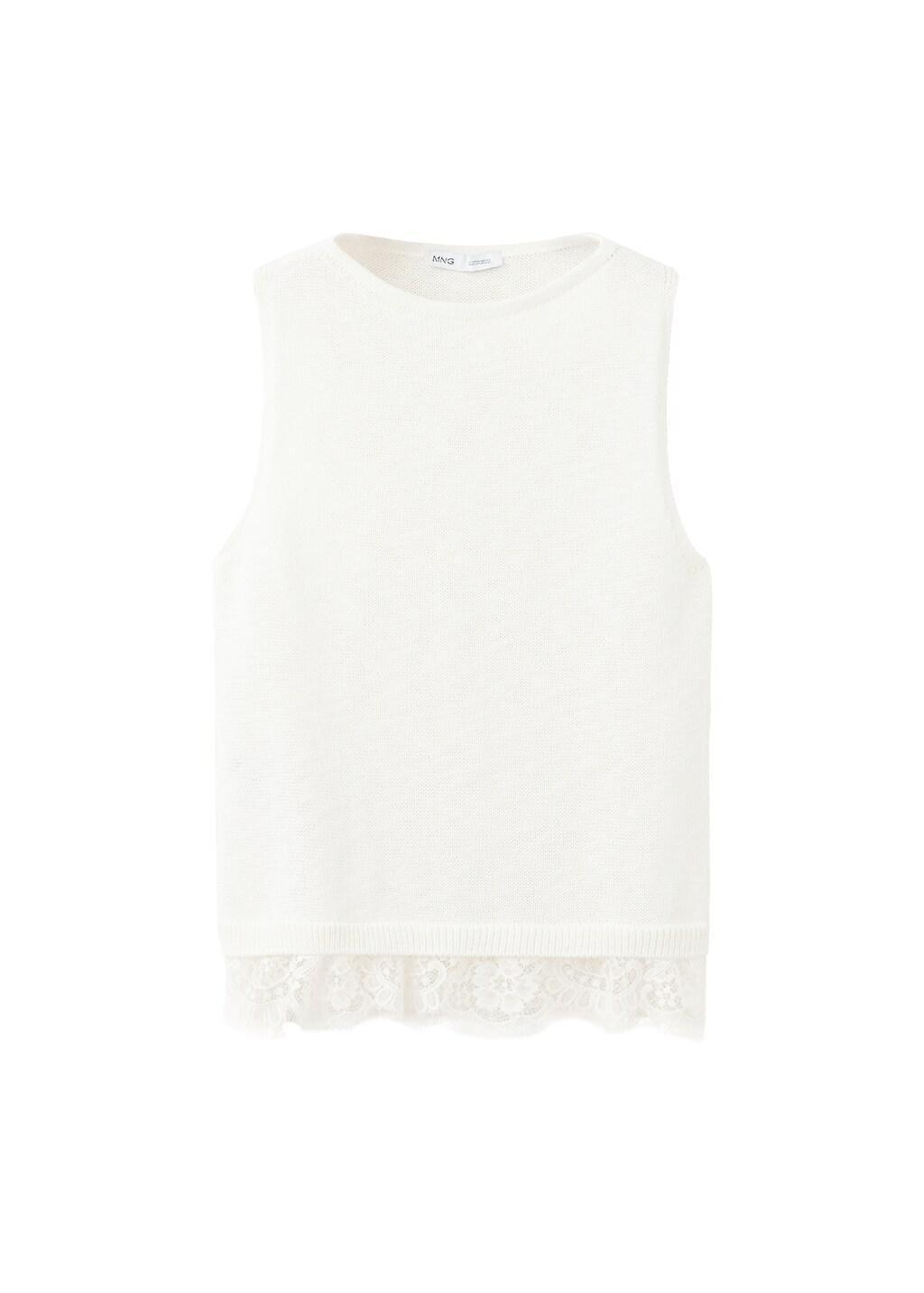 Beige Lace Detail Knit Top, Light Beige, large image number 4