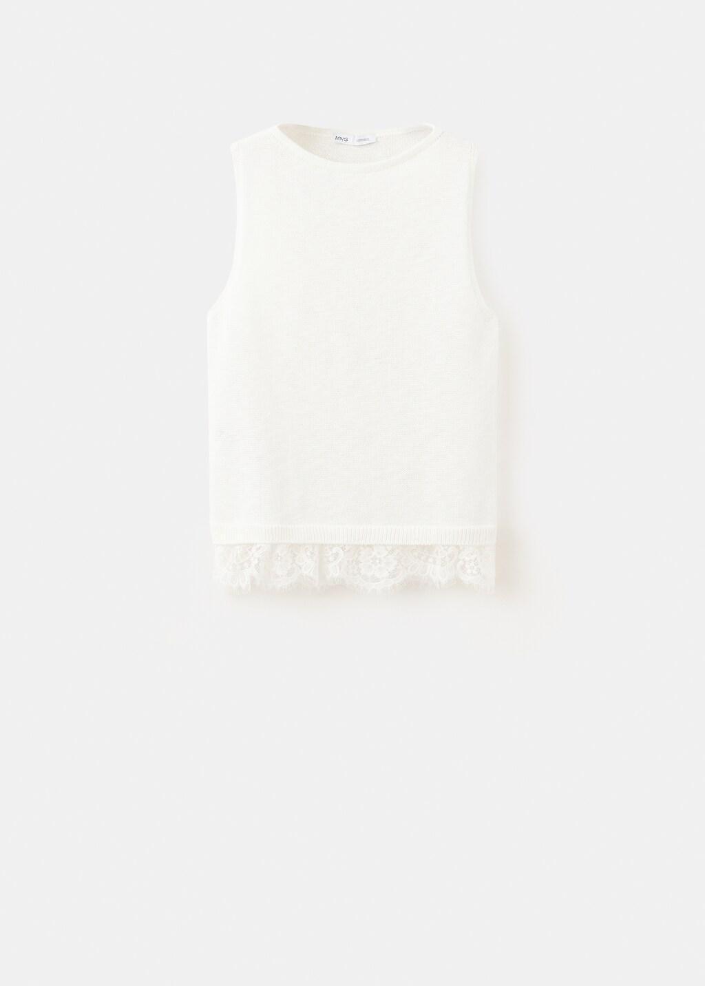 Beige Lace Detail Knit Top, Light Beige, large image number 5