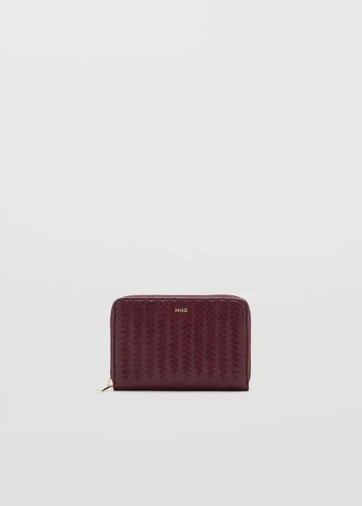Burgundy Medium Braided Wallet, Dark Red, medium