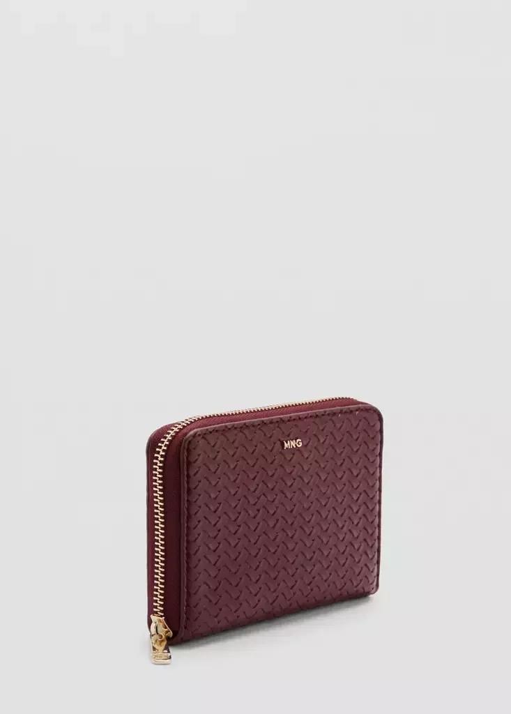 Burgundy Medium Braided Wallet, Dark Red, large image number 1