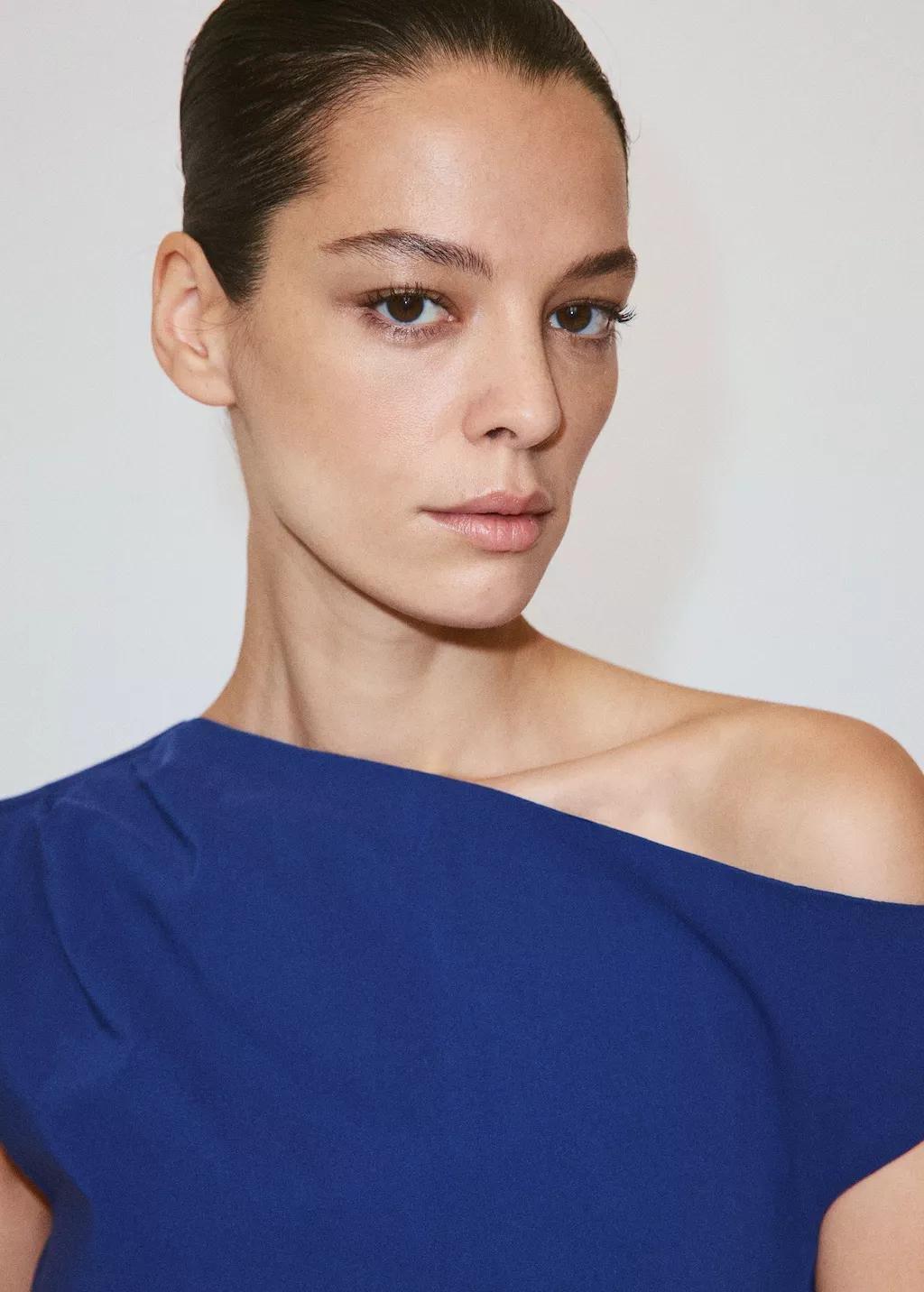 Blue Asymmetric Neckline Dress With Knot Detail, Medium Blue, large image number 4