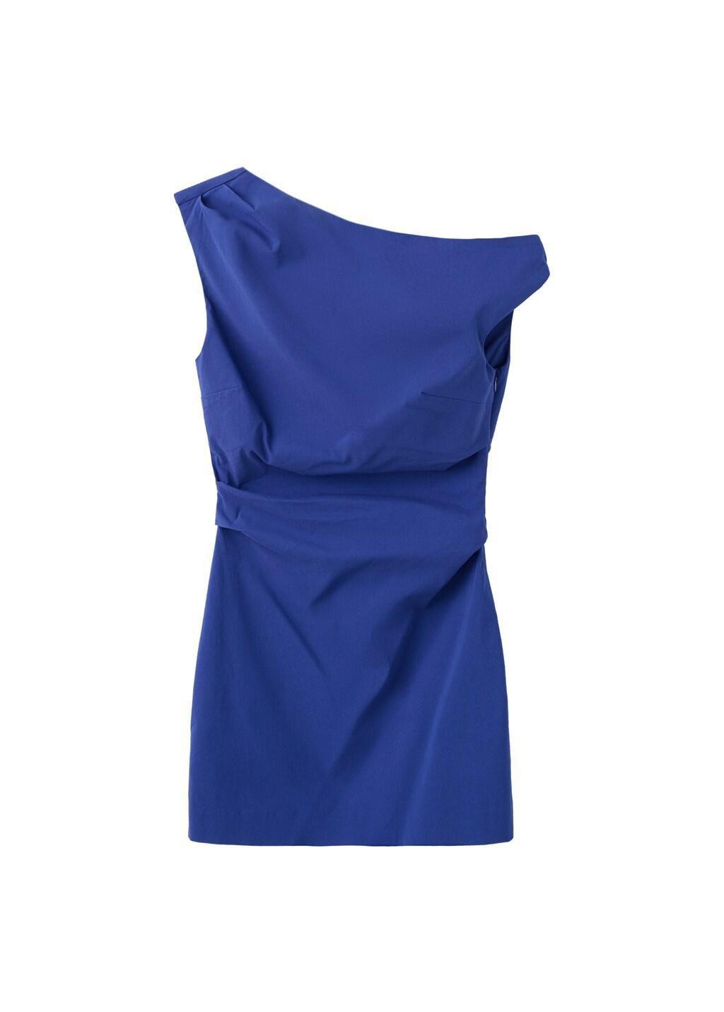 Blue Asymmetric Neckline Dress With Knot Detail, Medium Blue, large image number 6