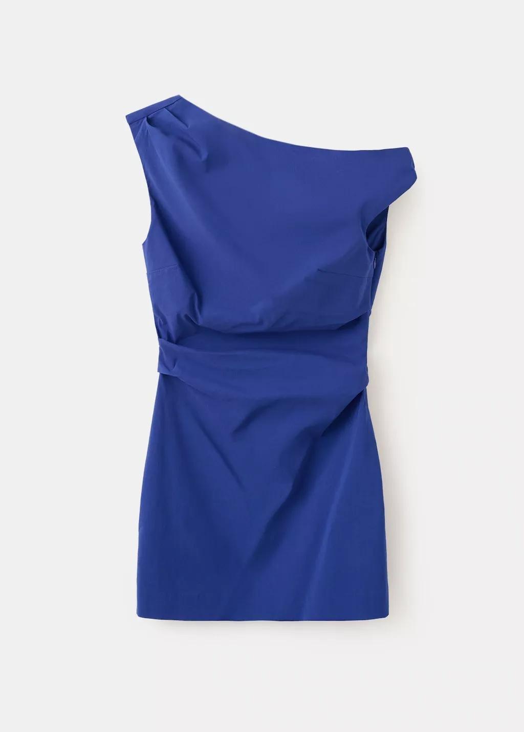Blue Asymmetric Neckline Dress With Knot Detail, Medium Blue, large image number 7