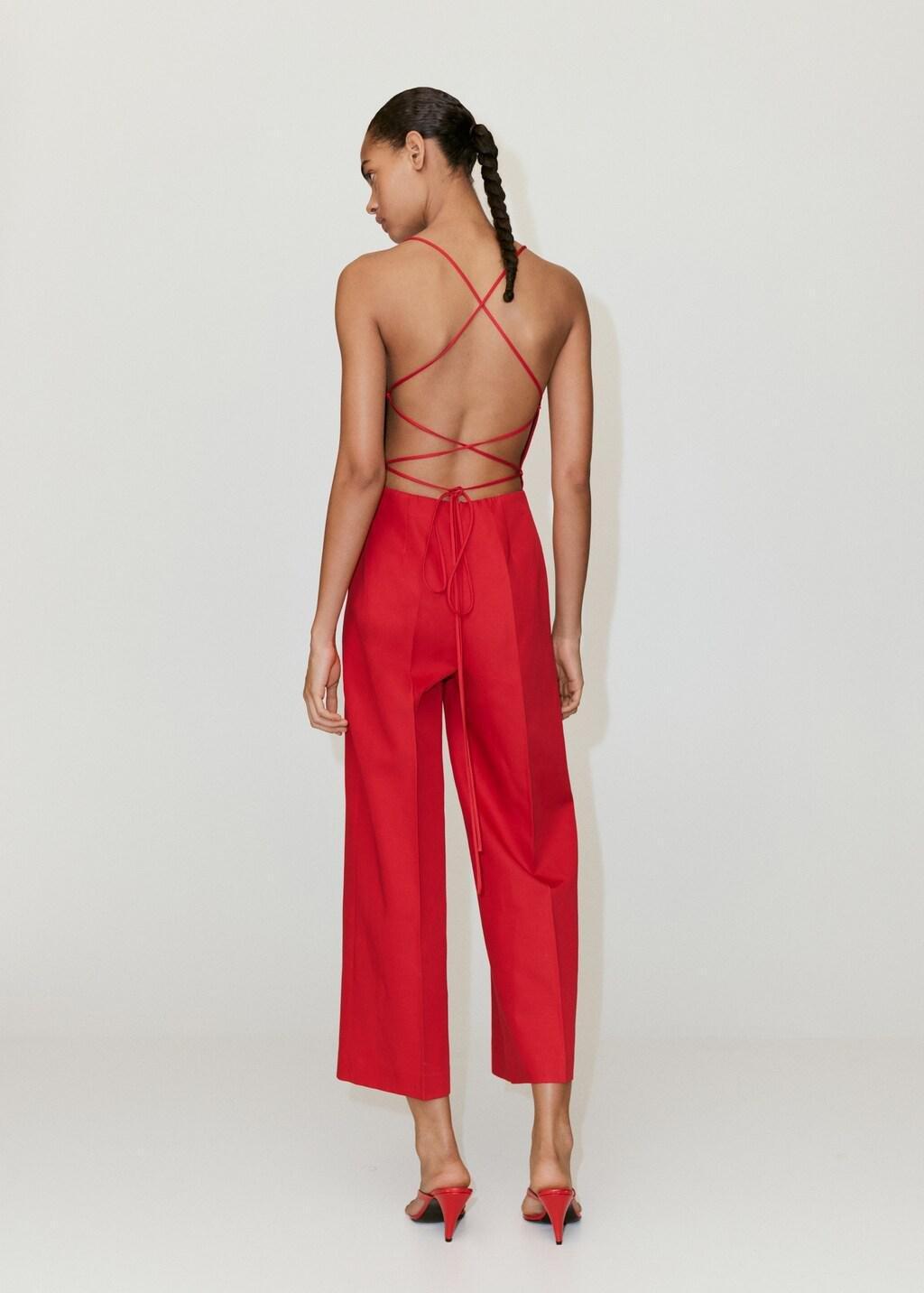 Red Cross-Back Linen Blend Playsuit, Red, medium