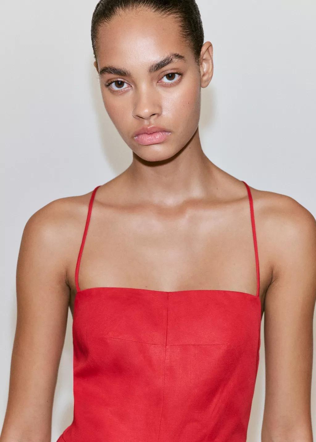 Red Cross-Back Linen Blend Playsuit, Red, large image number 4