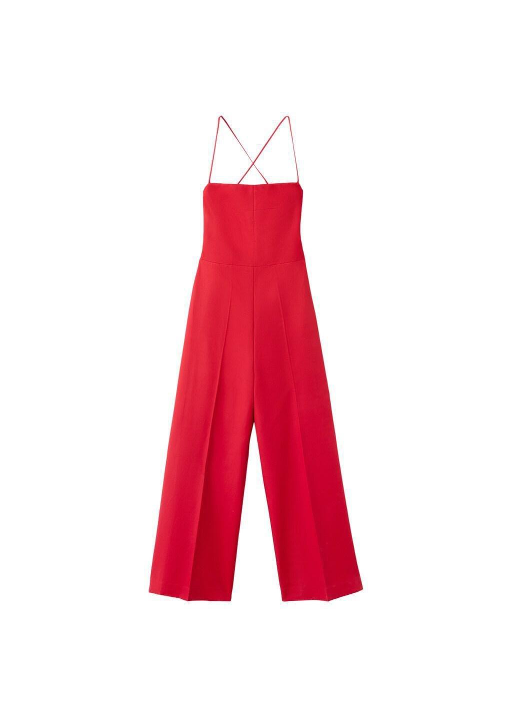 Red Cross-Back Linen Blend Playsuit, Red, large image number 6