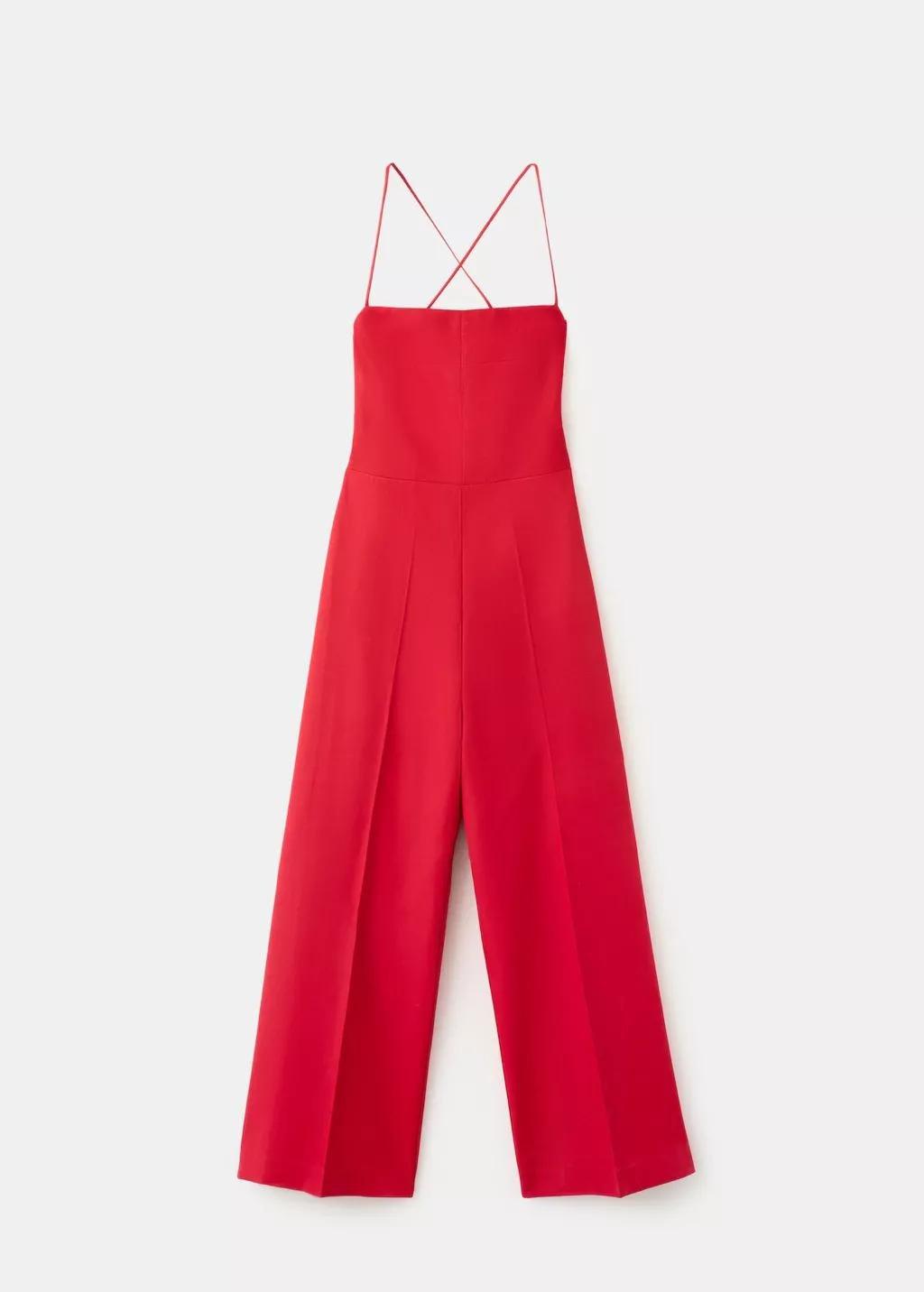 Red Cross-Back Linen Blend Playsuit, Red, large image number 7