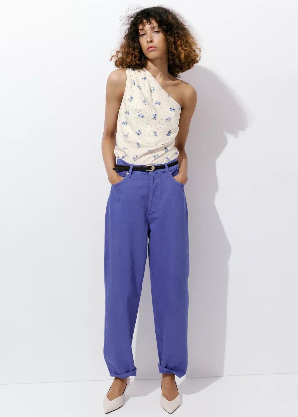White Floral Asymmetrical Top, White, large image number 0