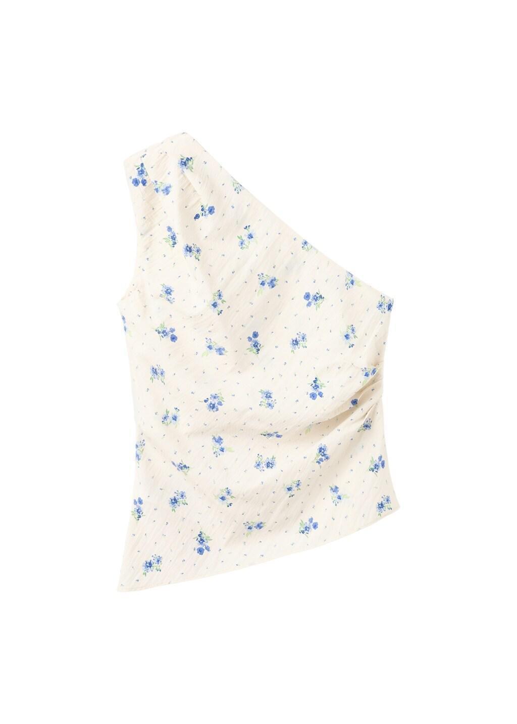 White Floral Asymmetrical Top, White, large image number 5
