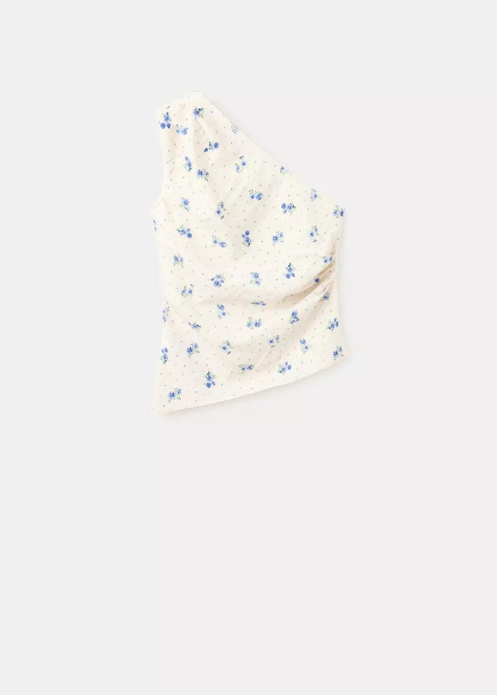 White Floral Asymmetrical Top, White, large image number 6