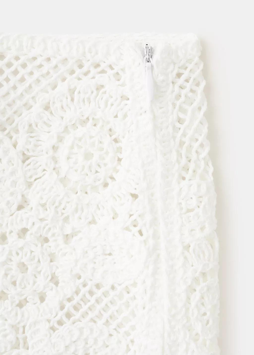 White Floral Crochet Skirt, White, large image number 1