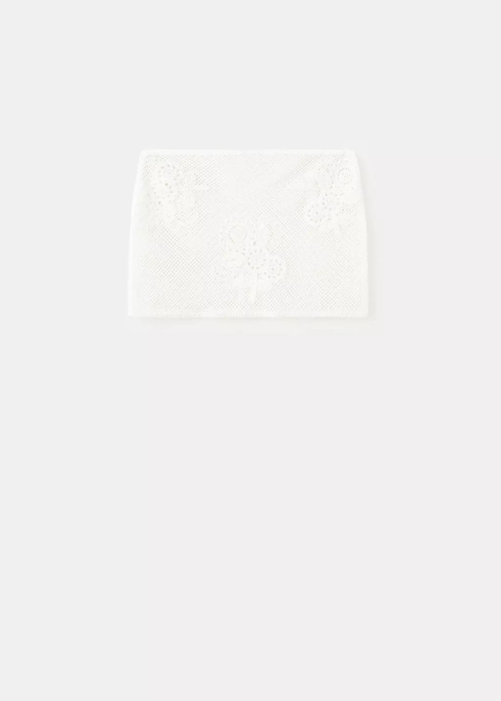 White Floral Crochet Skirt, White, large image number 1