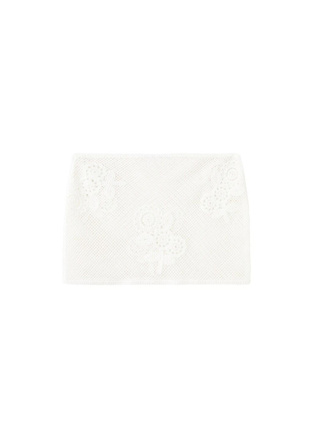 White Floral Crochet Skirt, White, large image number 2