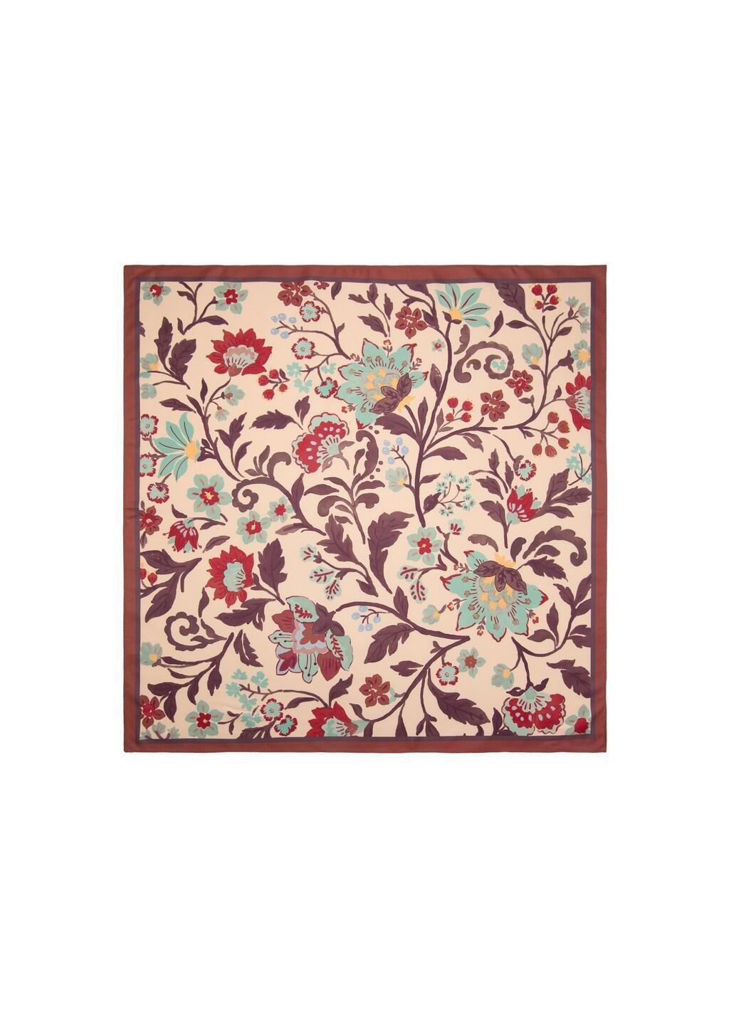 Brown Floral Print Scarf, Brown, large image number 2