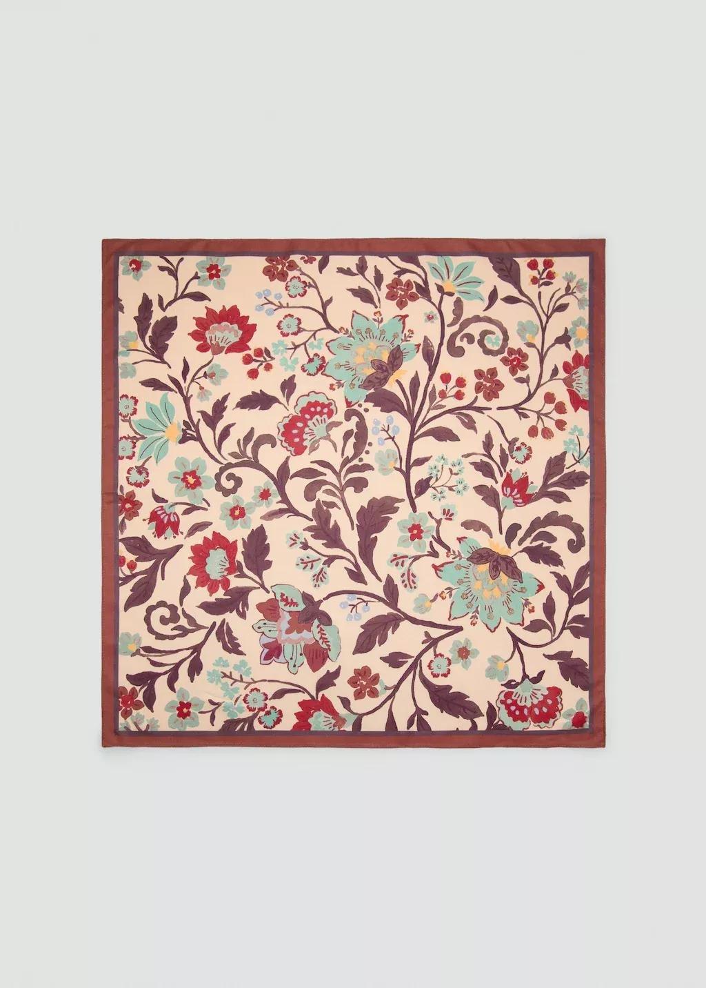 Brown Floral Print Scarf, Brown, large image number 3