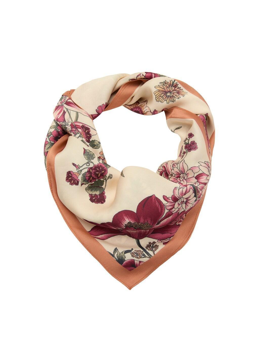 Beige Floral Print Scarf, Light Beige, medium