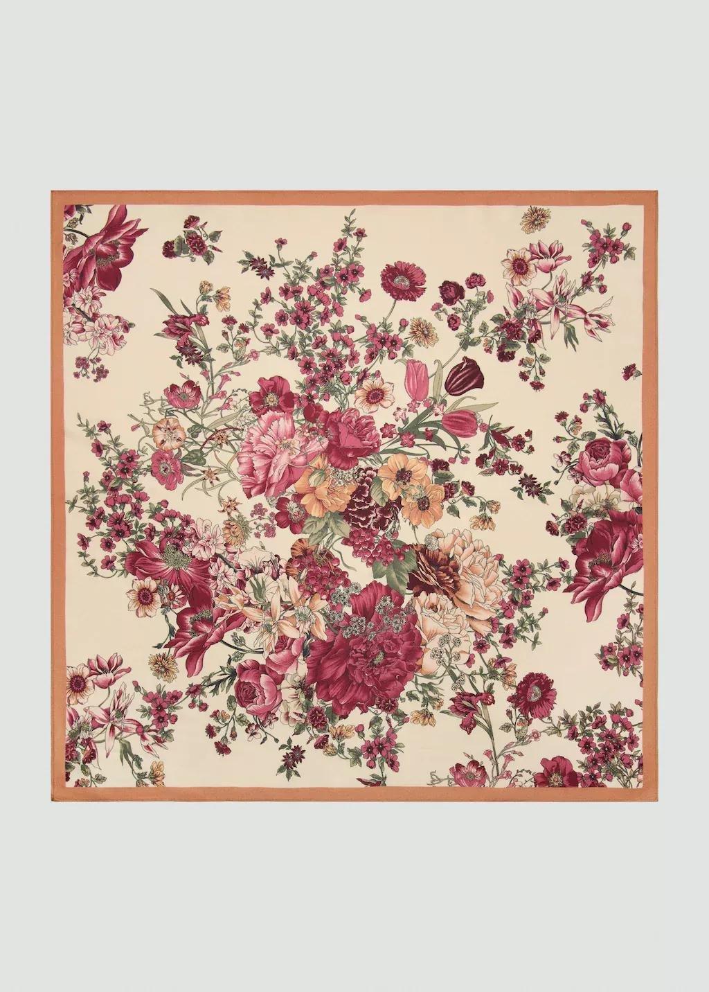 Beige Floral Print Scarf, Light Beige, large image number 3