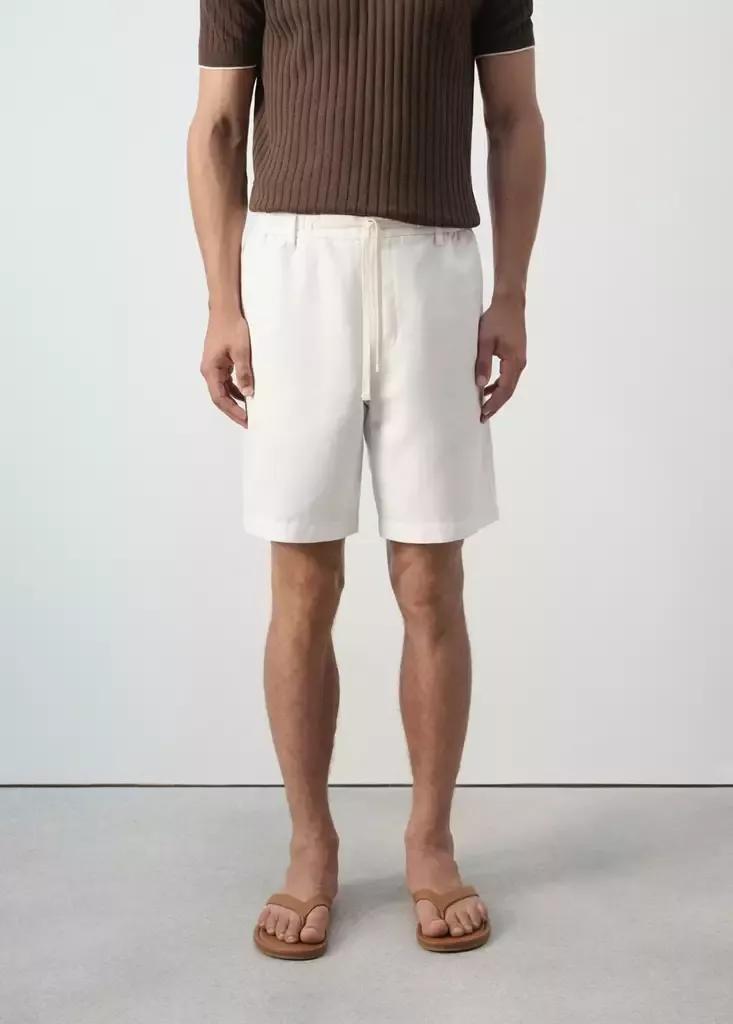 WHITE Relaxed fit cotton-linen blend Bermuda shorts, Men, Natural White, medium