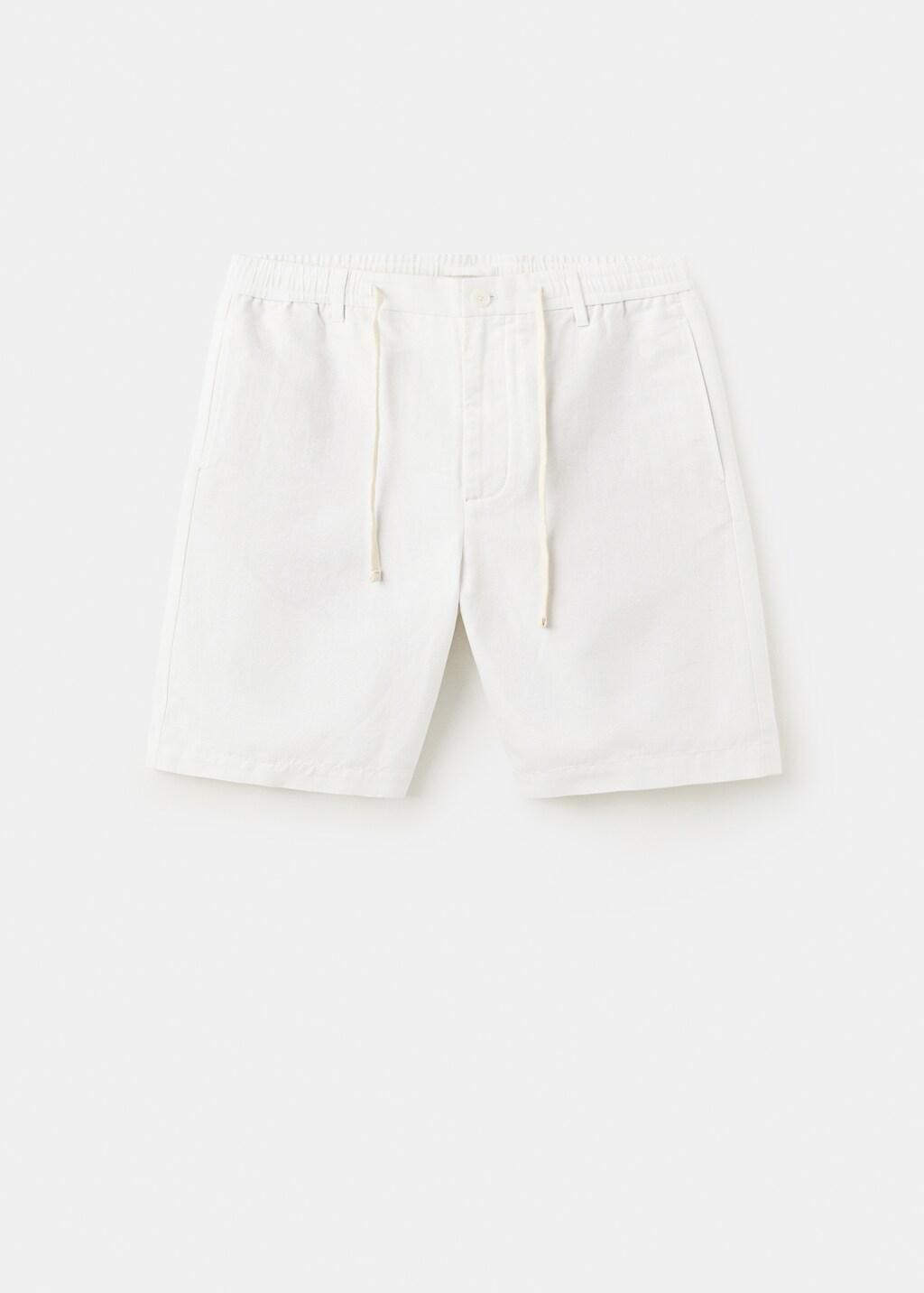 WHITE Relaxed fit cotton-linen blend Bermuda shorts, Men, Natural White, large image number 5