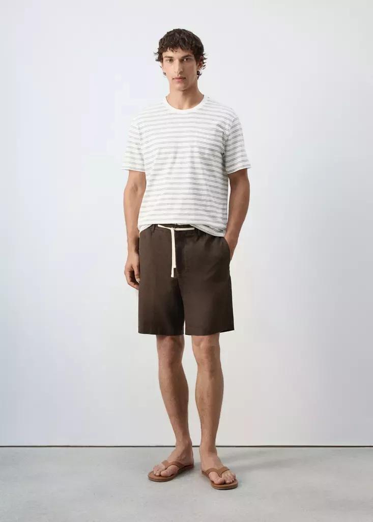 Brown Relaxed Fit Cotton-Linen Blend Bermuda Shorts, Brown, large image number 0
