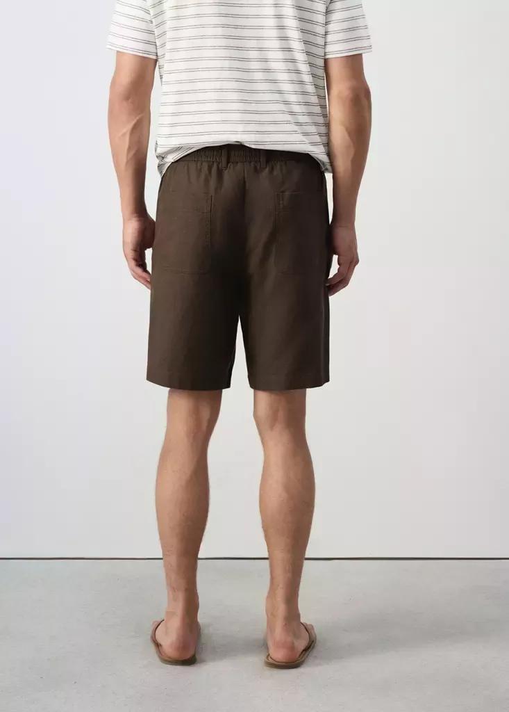 Brown Relaxed Fit Cotton-Linen Blend Bermuda Shorts, Brown, large image number 2