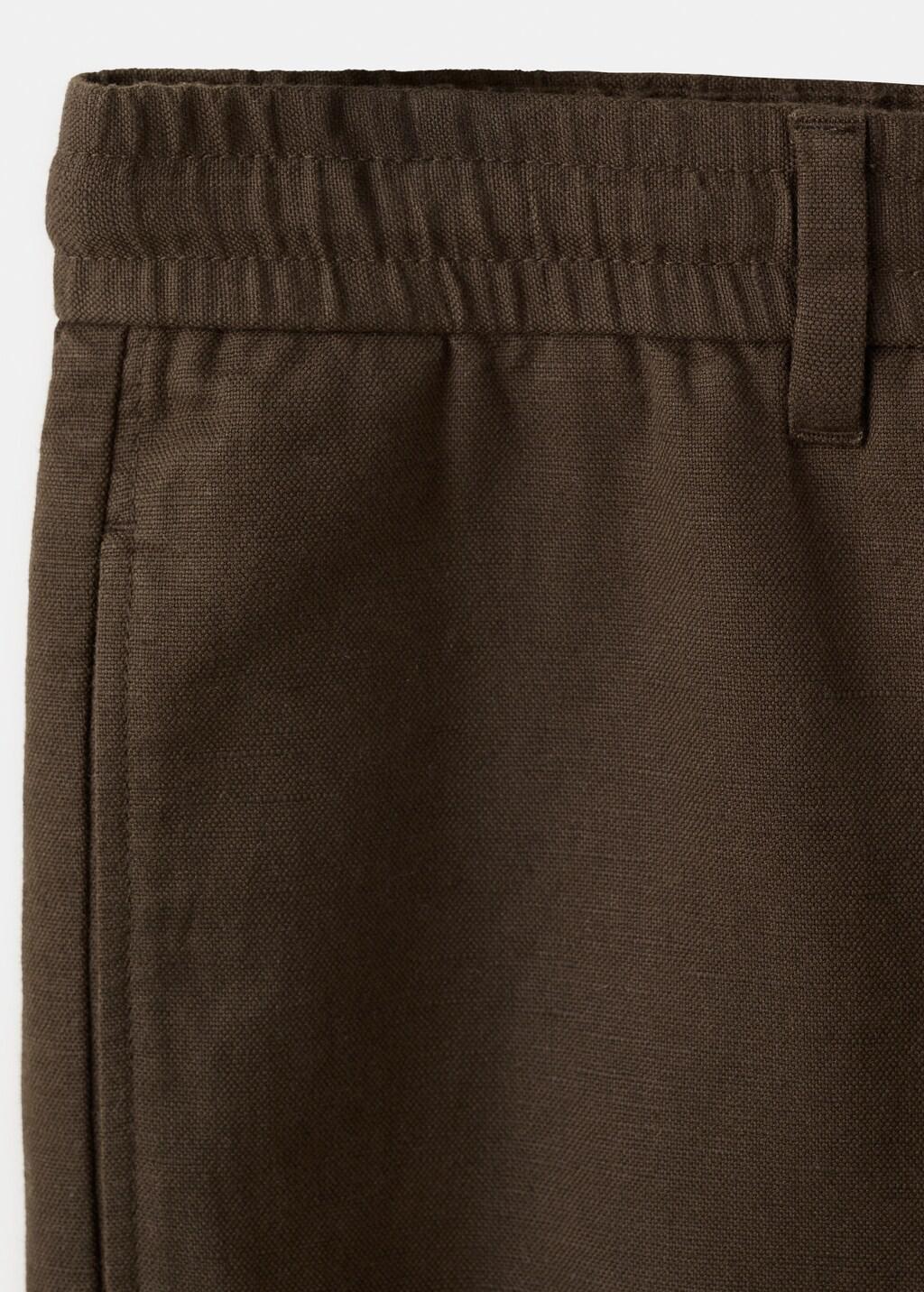 Brown Relaxed Fit Cotton-Linen Blend Bermuda Shorts, Brown, large image number 3