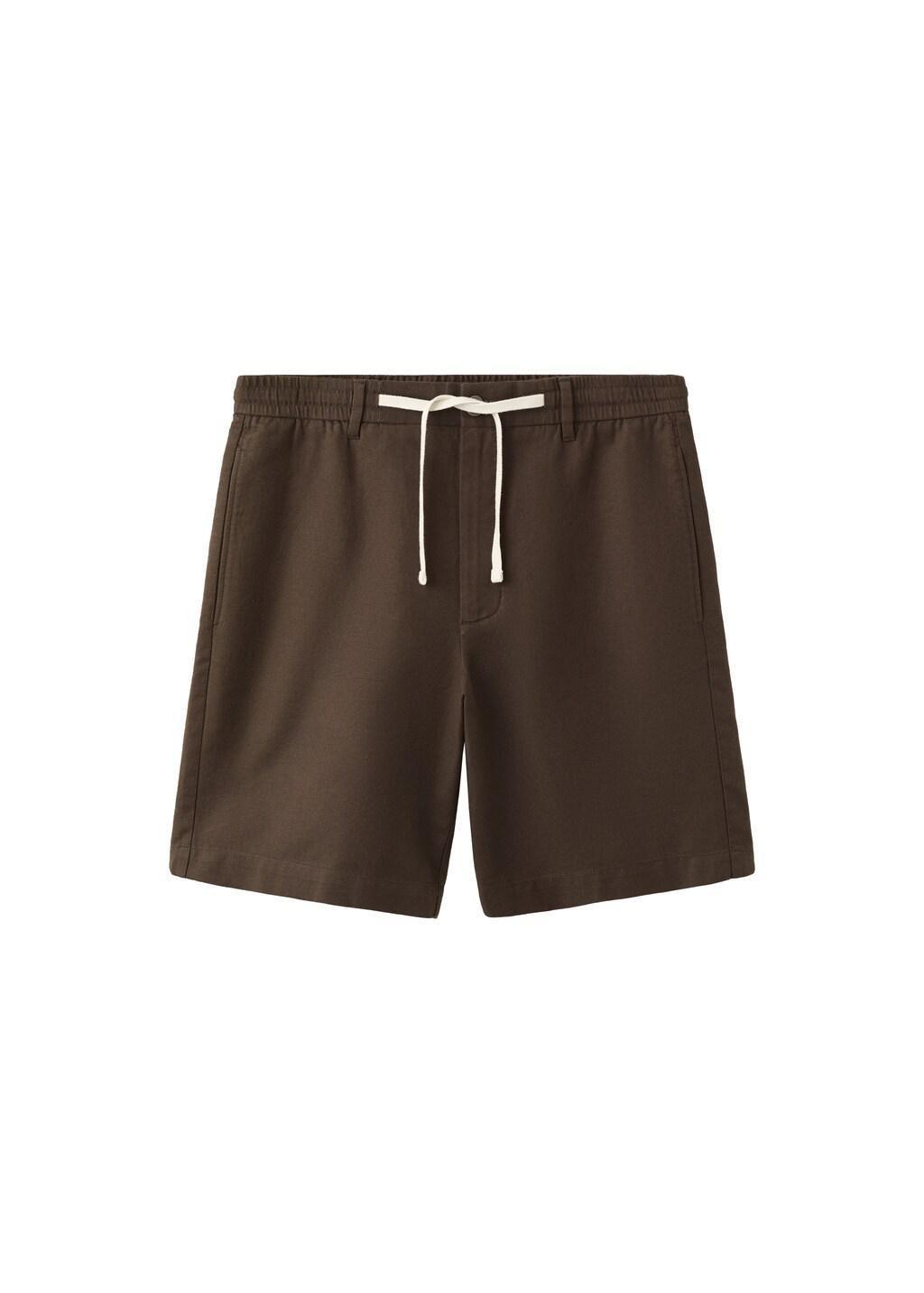 Brown Relaxed Fit Cotton-Linen Blend Bermuda Shorts, Brown, large image number 4