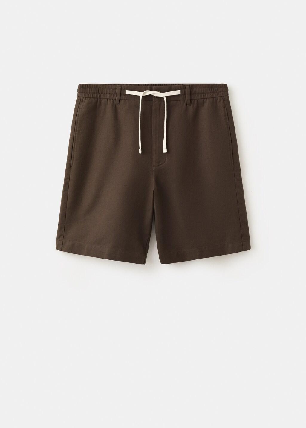 Brown Relaxed Fit Cotton-Linen Blend Bermuda Shorts, Brown, large image number 5