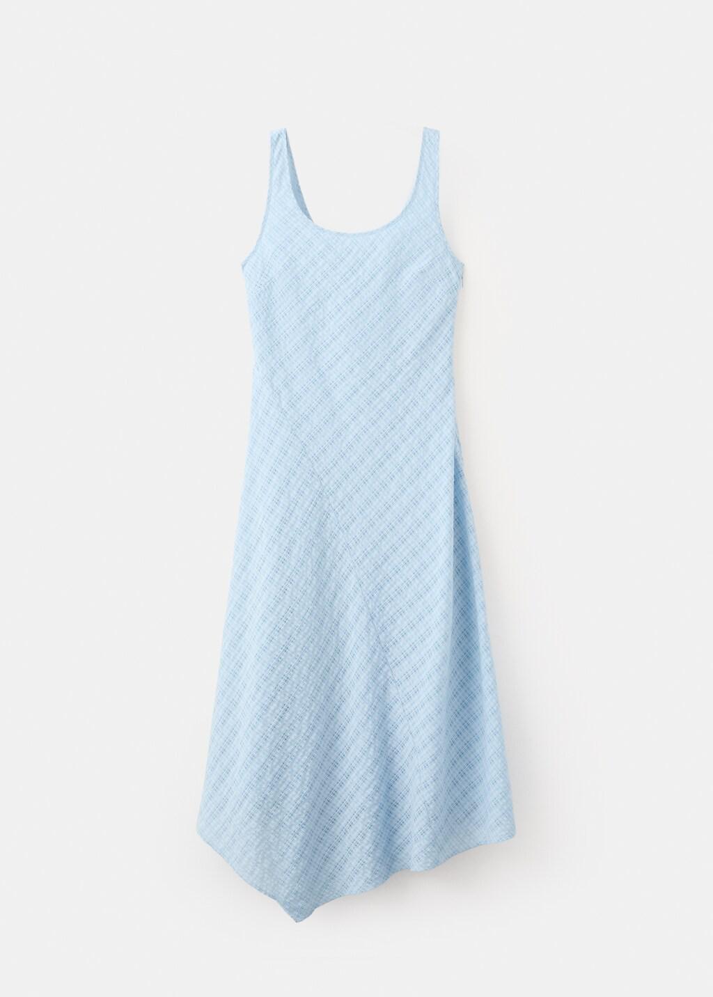 Blue Asymmetric Hem Checked Dress, Light-Pastel Blue, large image number 0
