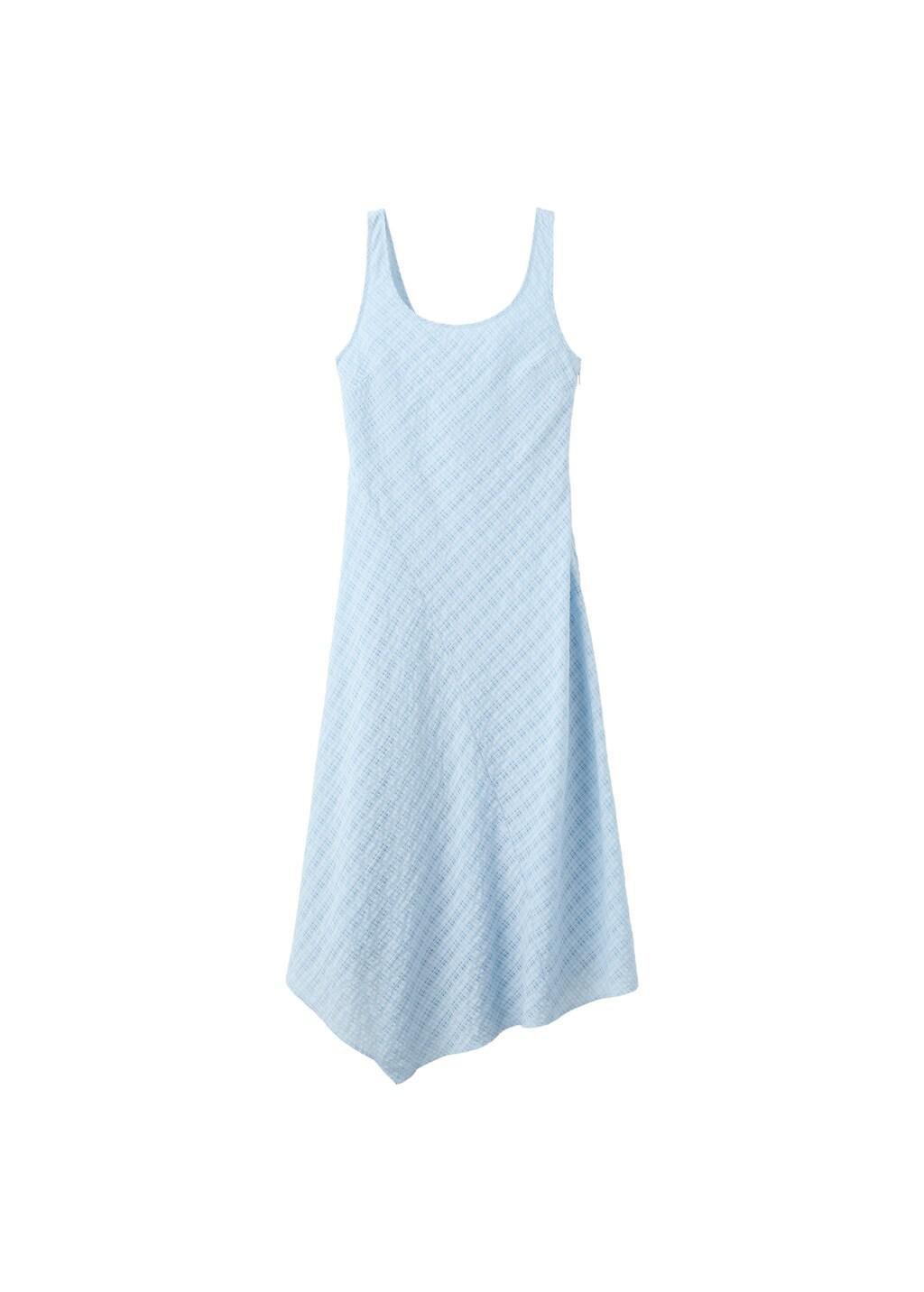 Blue Asymmetric Hem Checked Dress, Light-Pastel Blue, large image number 3