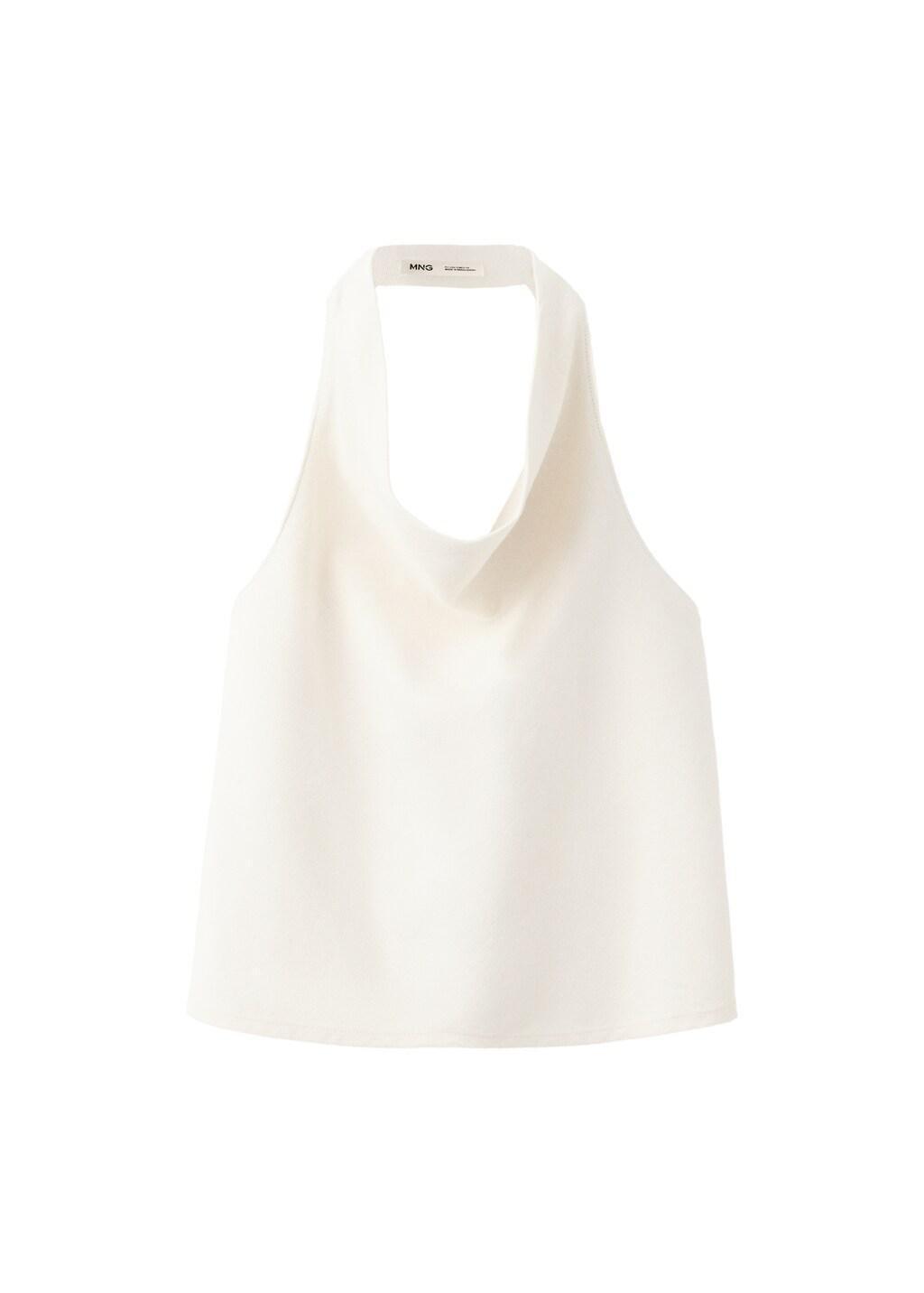 Cream Draped Halter Top, Light Beige, large image number 3