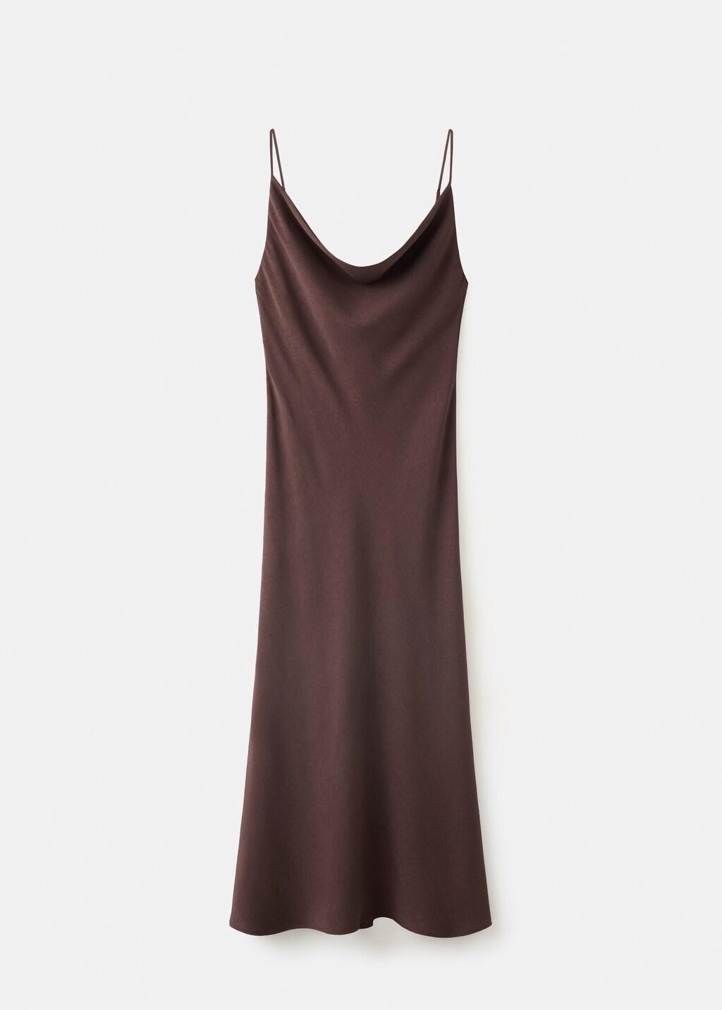 Brown Draped Dress With A Crinkled Effect, Dark Brown, medium