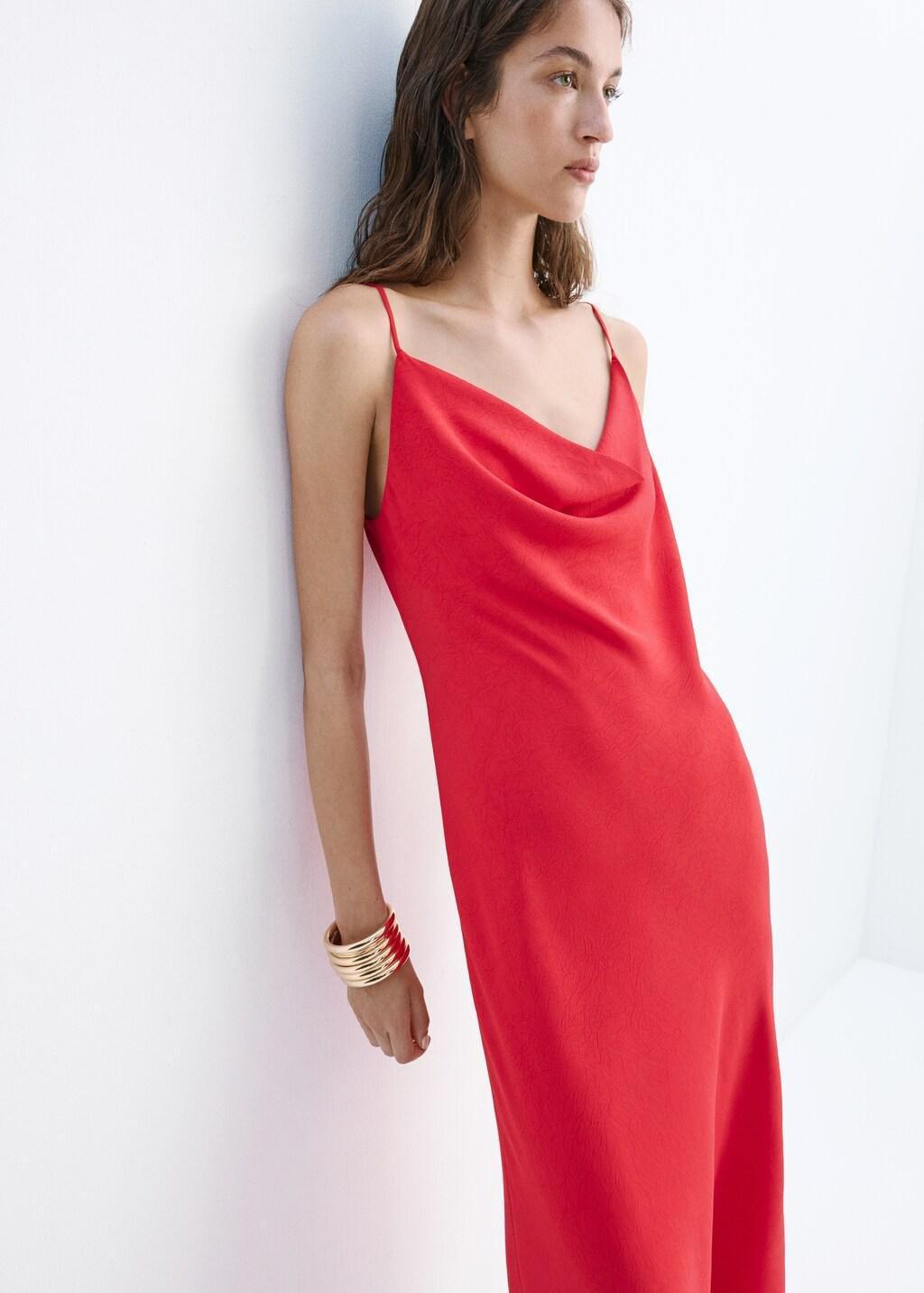 Red Draped Dress With A Crinkled Effect, Red, large image number 3