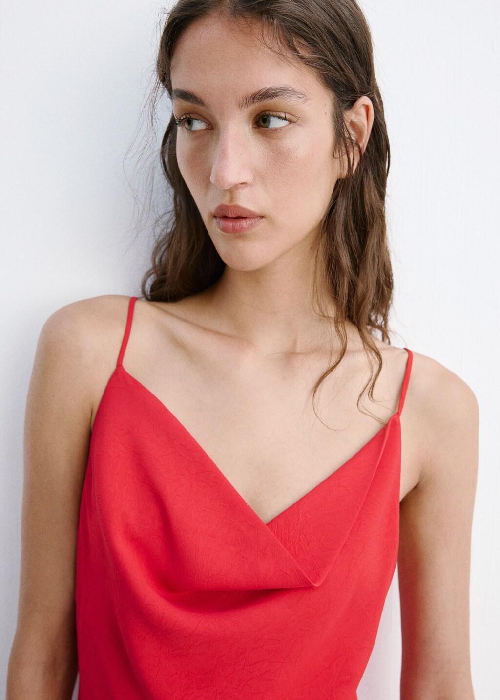Red Draped Dress With A Crinkled Effect, Red, large image number 4