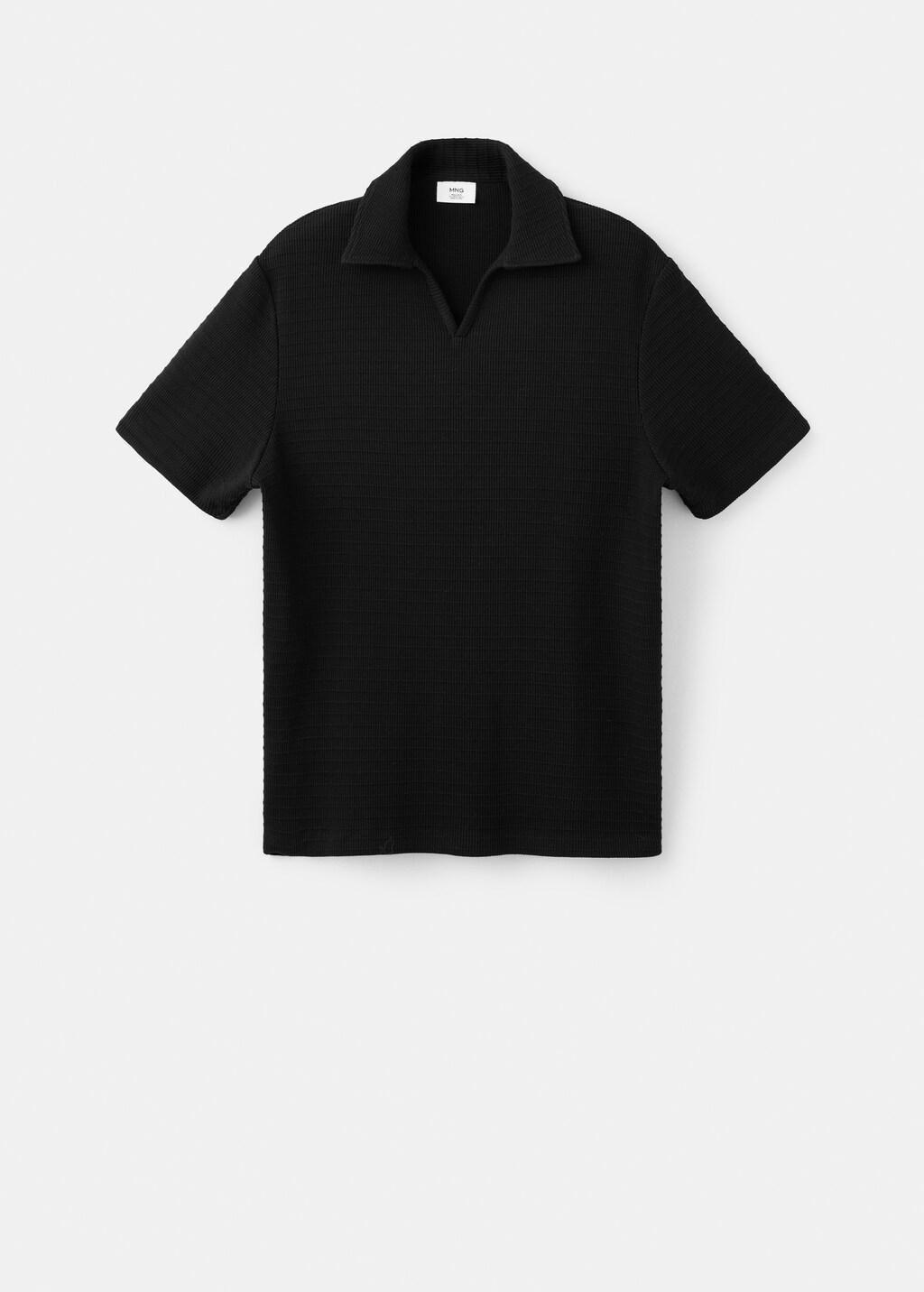 Black 100% Cotton Texture Polo Shirt, Black, medium