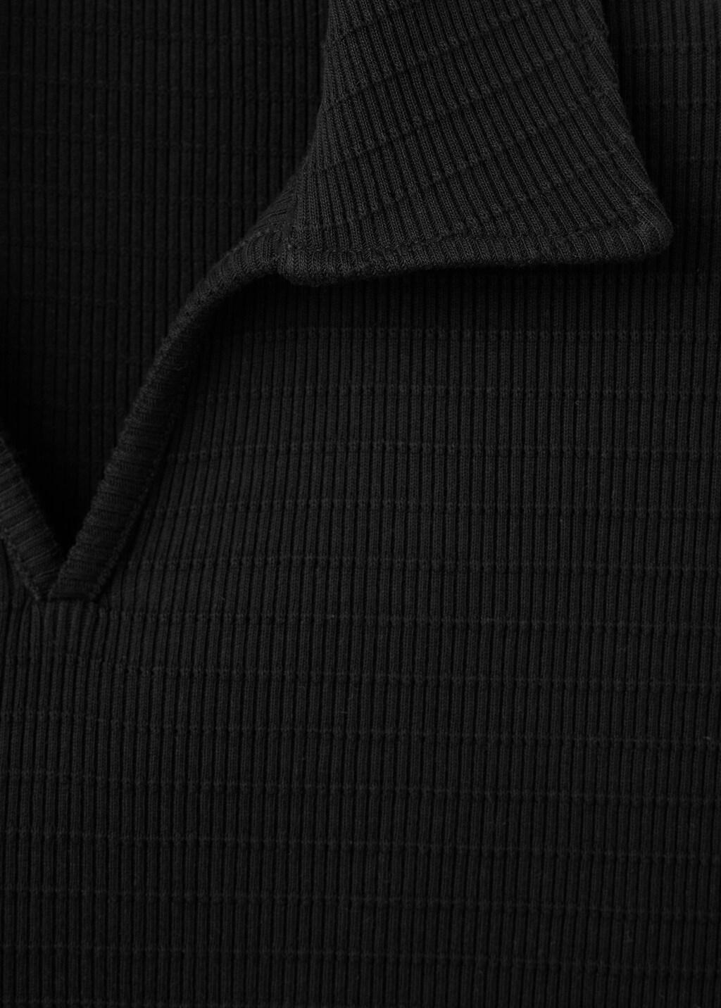 Black 100% Cotton Texture Polo Shirt, Black, large image number 1