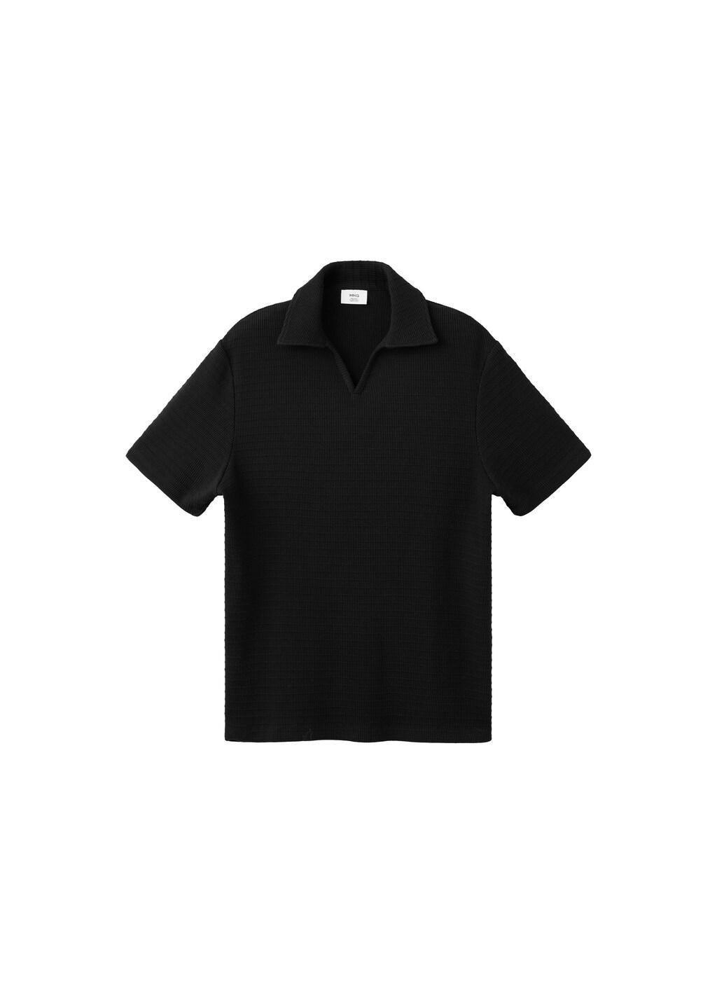 Black 100% Cotton Texture Polo Shirt, Black, large image number 3