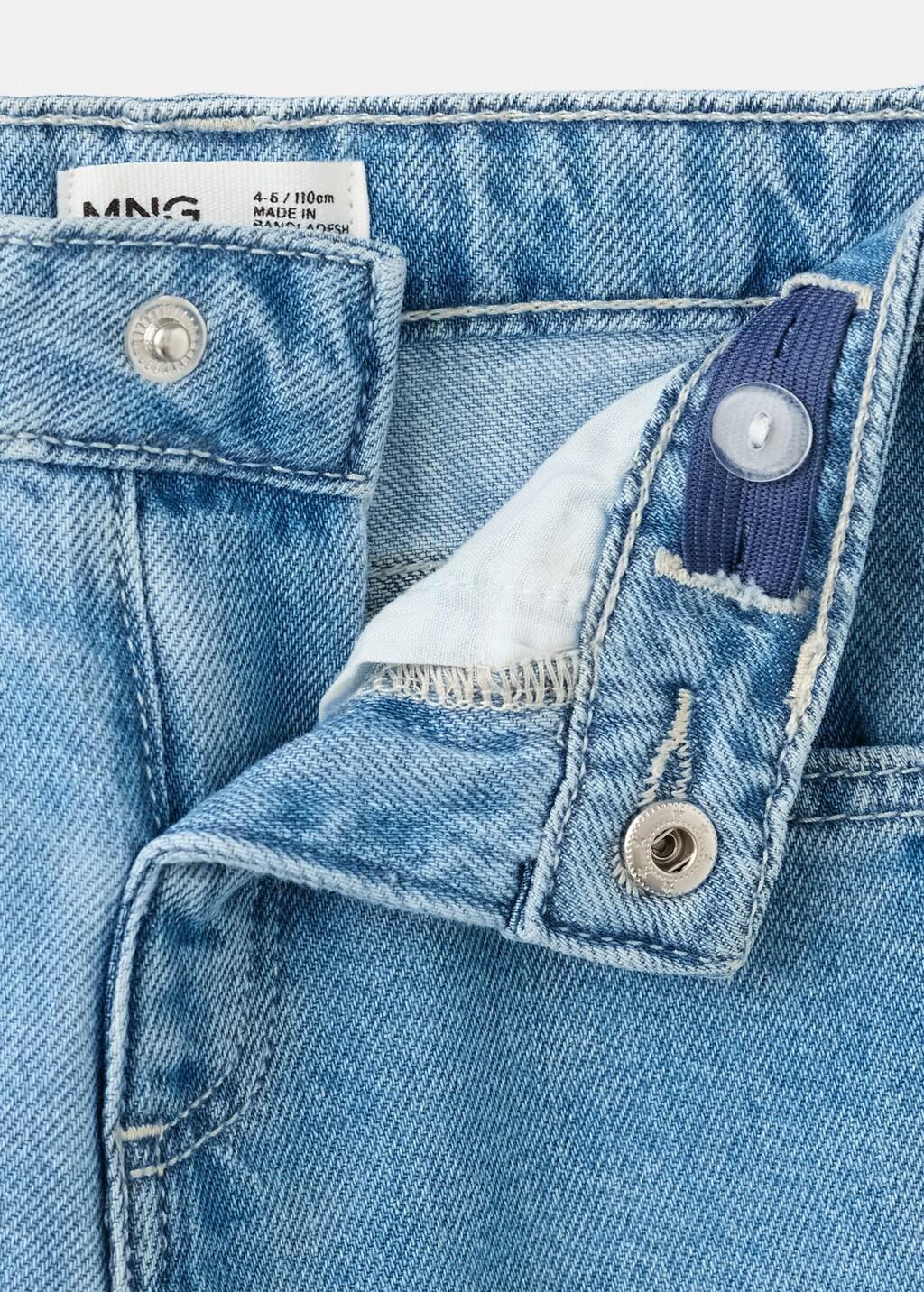 Blue Straight-Leg Jeans With Floral Pattern, Baby Girl, Open Blue, large image number 1