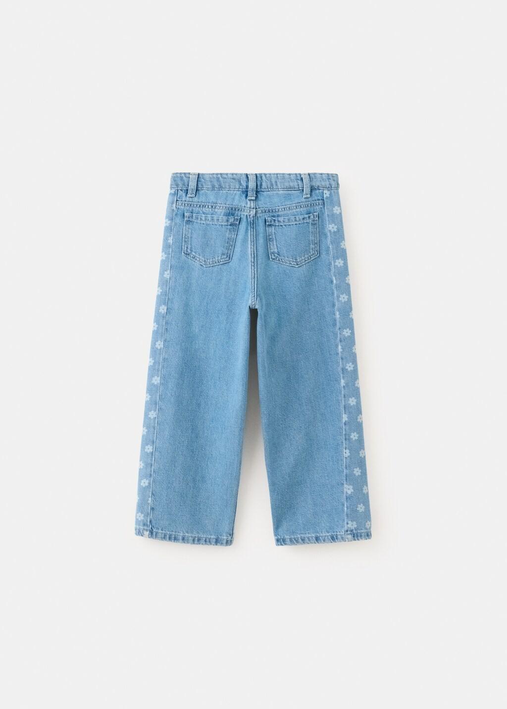Blue Straight-Leg Jeans With Floral Pattern, Baby Girl, Open Blue, large image number 2